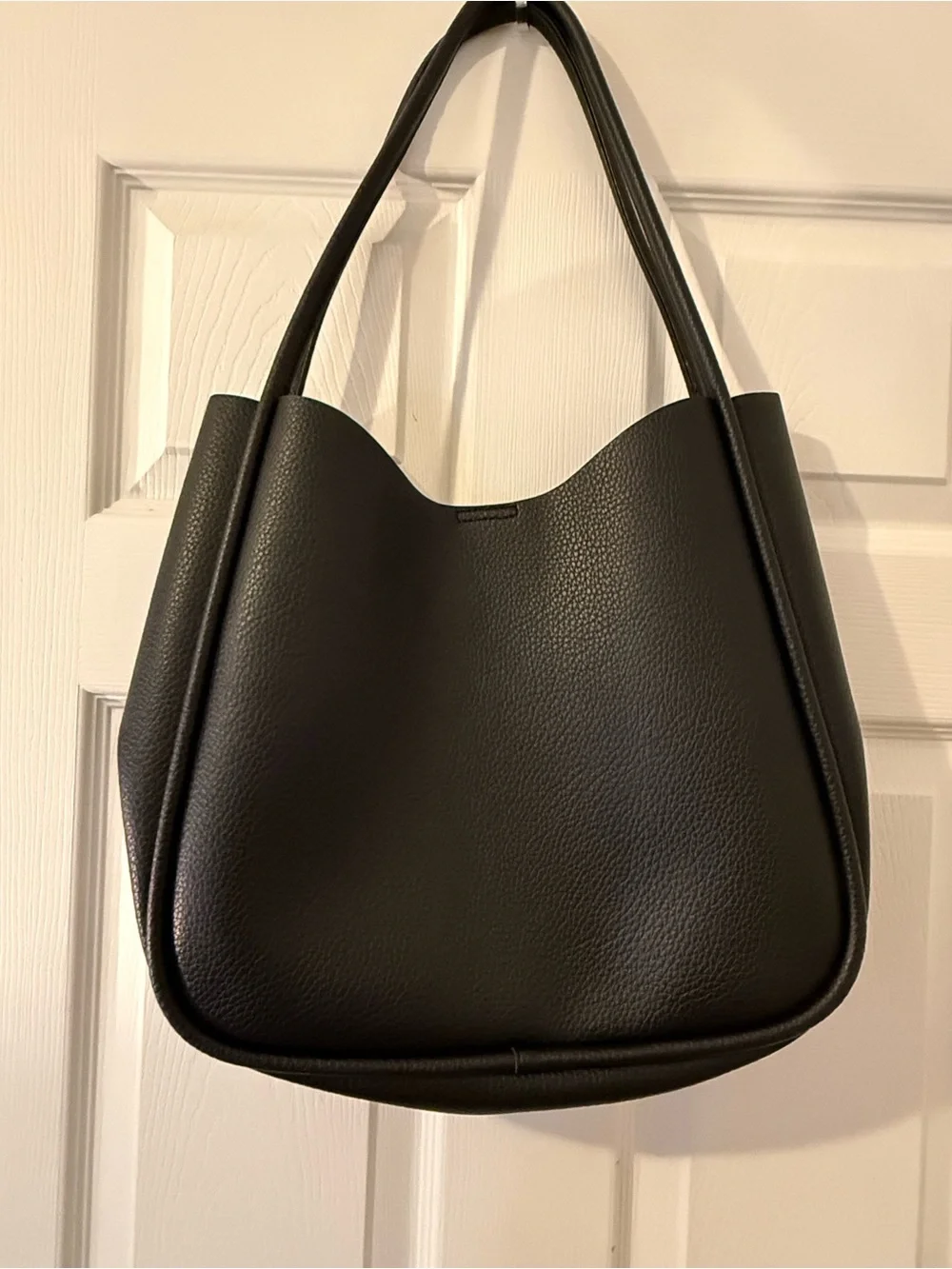 NEWBELLA Black Pebbled Faux Leather Shoulder Tote Bag Minimalist Everyday Purse